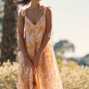 Maaji Honey Lily Maxi Dress Orange Floral Tassel Tie Back Size S